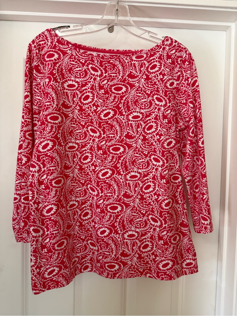 Talbots Red and White Paisley-Print Long Sleeve Top